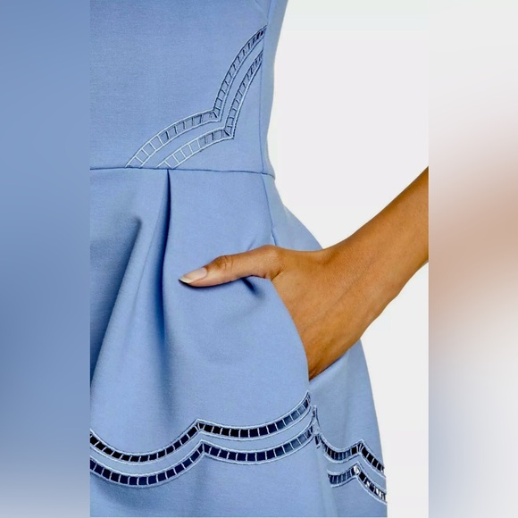 Ted Baker Sleeveless French Blue A-line Minidress Scalloped Ladder Lace Detail - Picture 4 of 11